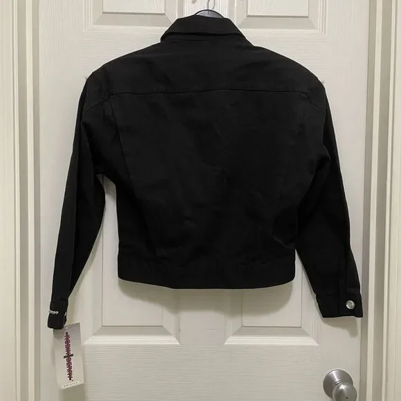 NWT Vintage Robin Berry Denim Jacket Black Rhinestone Small Western Glam USA 90s